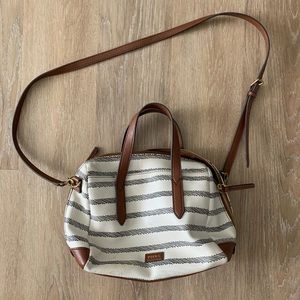 Fossil Off White, Black, and Brown Leather Satchel
